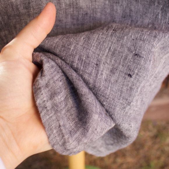 Flax 100% Linen Charcoal Grey Short Sleeve Button Down Blouse - Picture 4 of 14